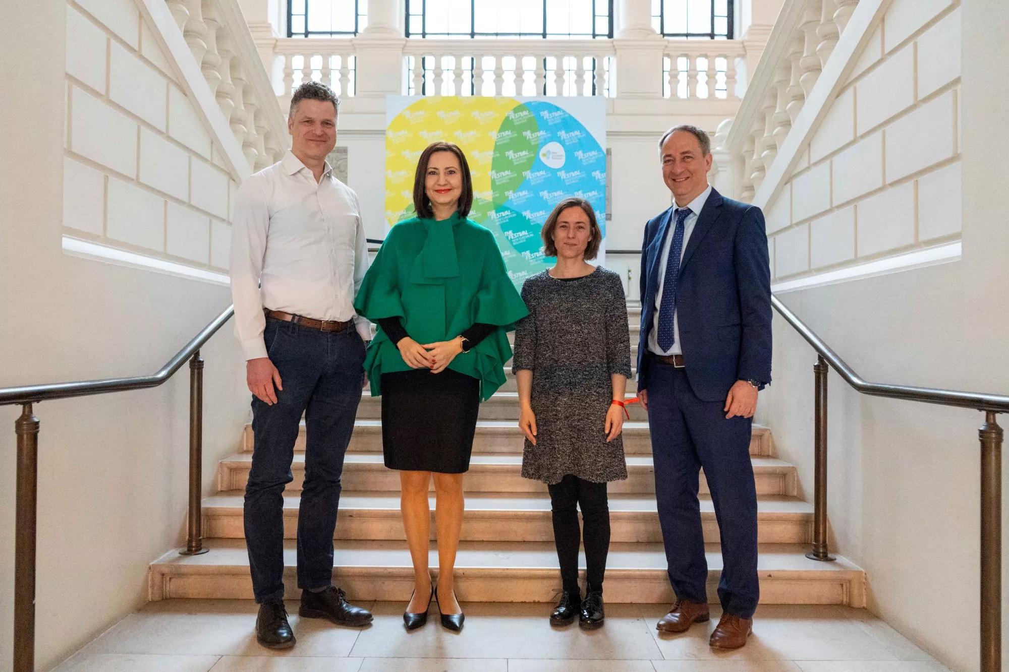 Oliver Zobell, CBE JU Project Officer; Iliana Ivanova, European Commissioner; Dr. Andreja Kutnar, NEBA Project Coordinator; and Nicoló Giacomuzzi-Moore, CBE JU Executive Director, convened for NEBA kick off